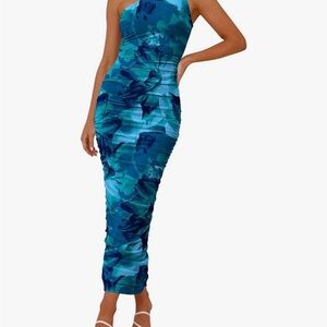 Elegant Blue Floral Women's Dress